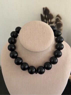 Vintage Black Oversized Bead Statement Beaded Necklace
